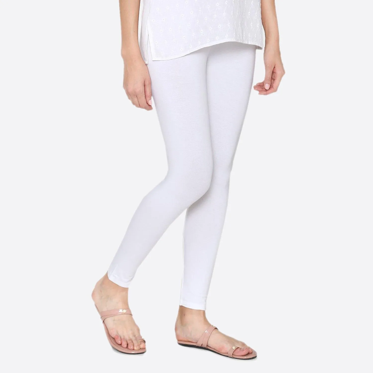 Women's Cotton Ankle leggings (Free Size) - White