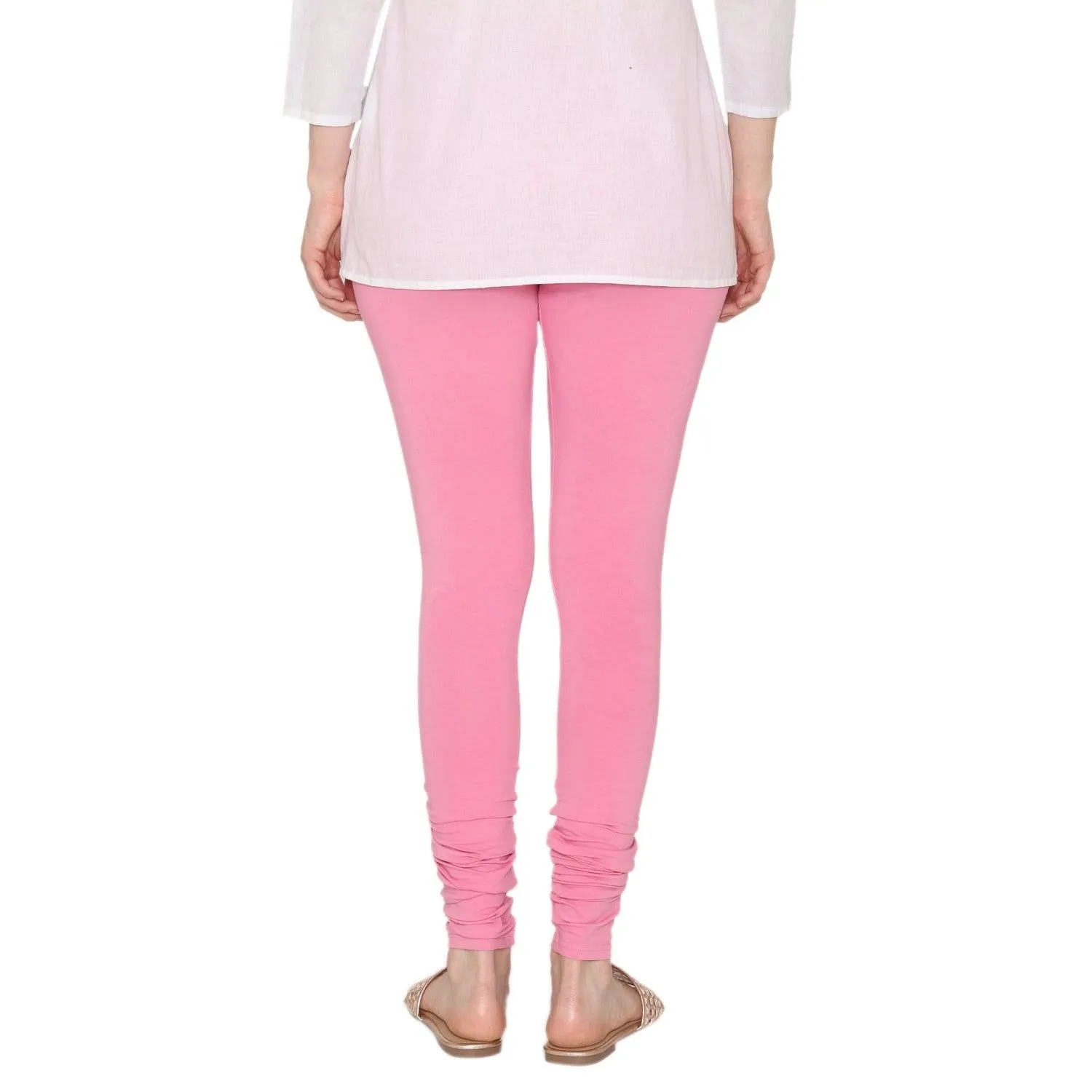 Women's Cotton Churidar Leggings (Free Size) - Light Pink