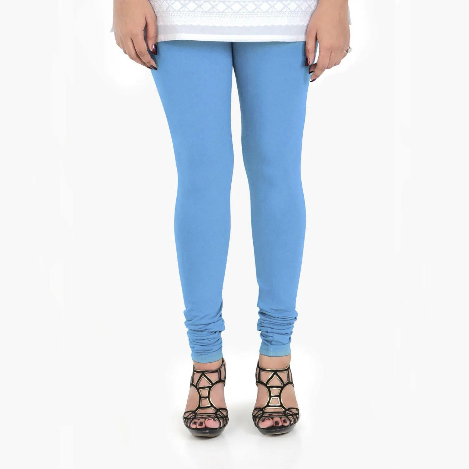 Women's Cotton Churidar Leggings (Free Size) - Ocean Blue